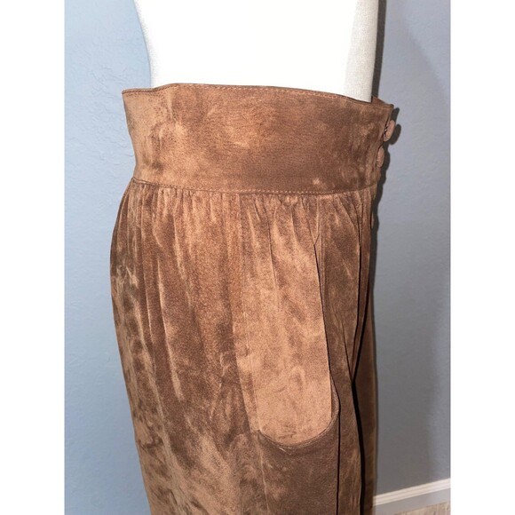 Leather School Italy Suede Maxi A-Line Skirt size L Button Front Western - Picture 5 of 8